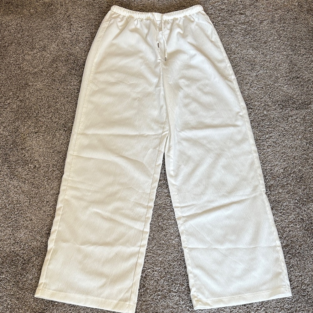 Wide Leg White Flowy Drawstring Pants